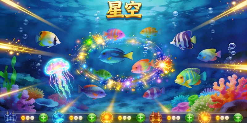 星空xingkong捕鱼游戏画面 - 多彩海洋生物与特效动画